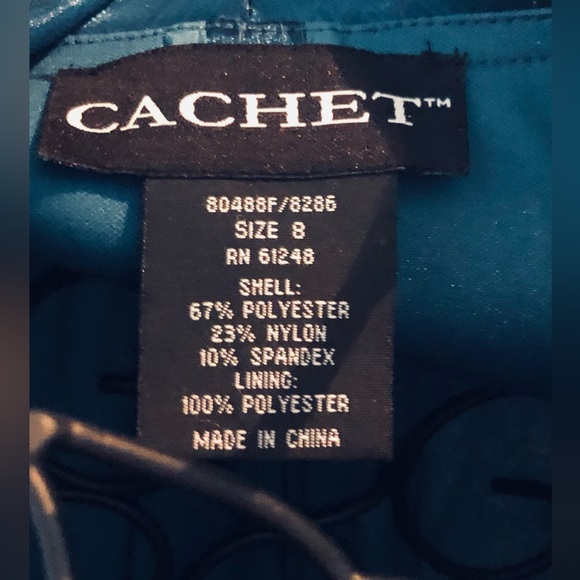 Cachet Women's Deep Blue Teal Satin Blouse - Picture 12 of 12